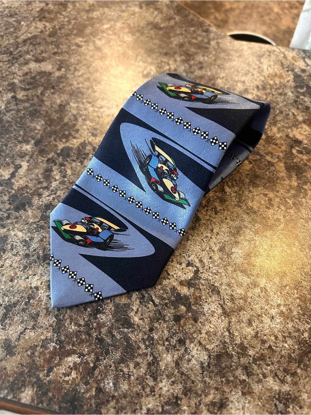 Vintage 90s “Mickey Unlimited” Disney Racing Car Blue Men's Tie - Picture 1 of 6